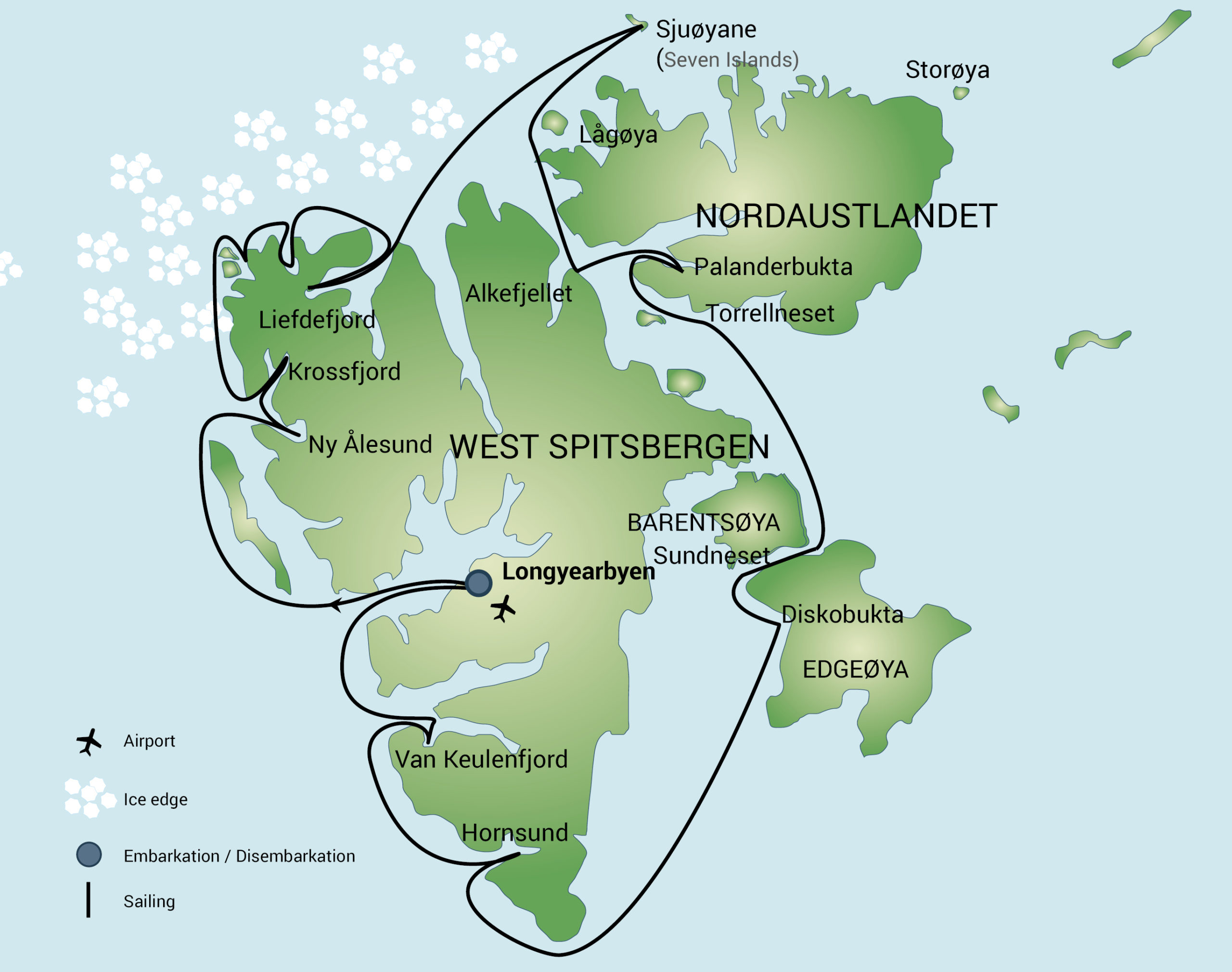 route rondom Spitsbergen